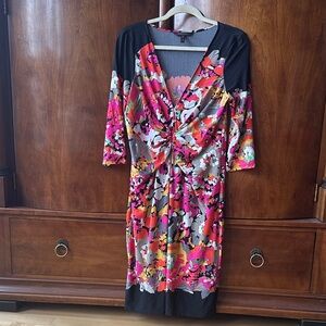 BCBGMaxAzria floral-printed dress in a faux-wrap silhouette.